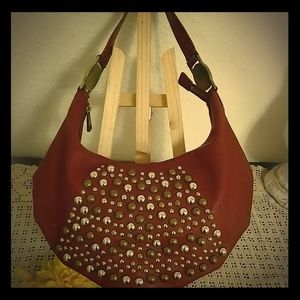 Vintage Nine West Studded Burgundy Hobo Bag Purse